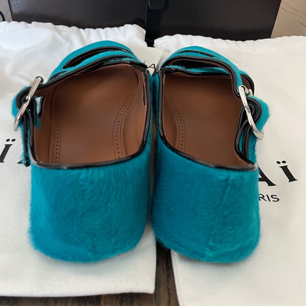 Alaia cross cross calf hair ballet flats turquoise blue size 40 EU / 10 US - Picture 15 of 16